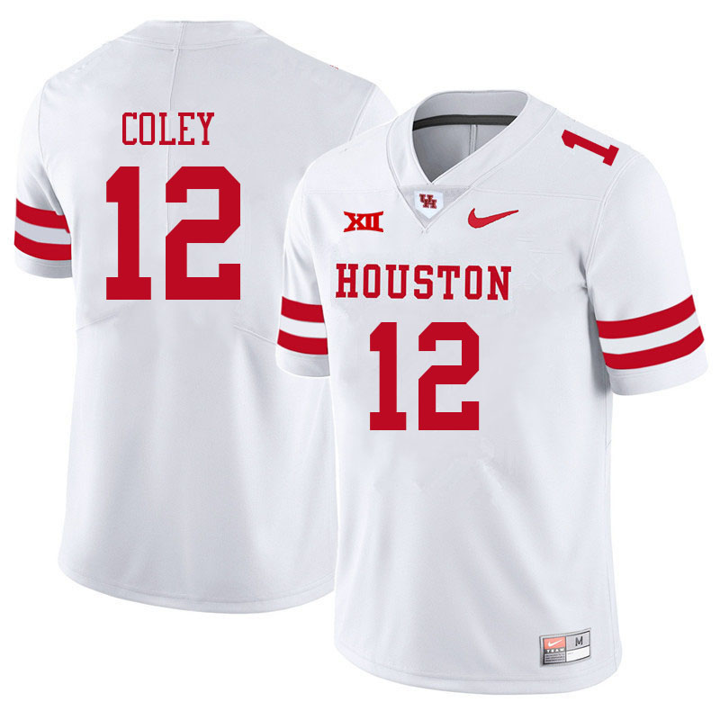 Men #12 Lucas Coley Houston Cougars College Big 12 Conference Football Jerseys Sale-White